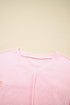 Mixed Daisy Applique Exposed Seam Oversized V Neck Top